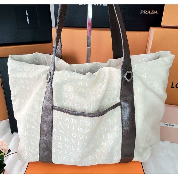 BVLGARI| Logo Mania Canvas and Leather Tote Bag| Women's Bag - Picture 3 of 13